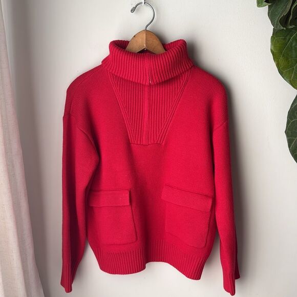 Anthropologie English Factory Red Half Zip Heavyweight Long Sleeve Pullover - Picture 7 of 9